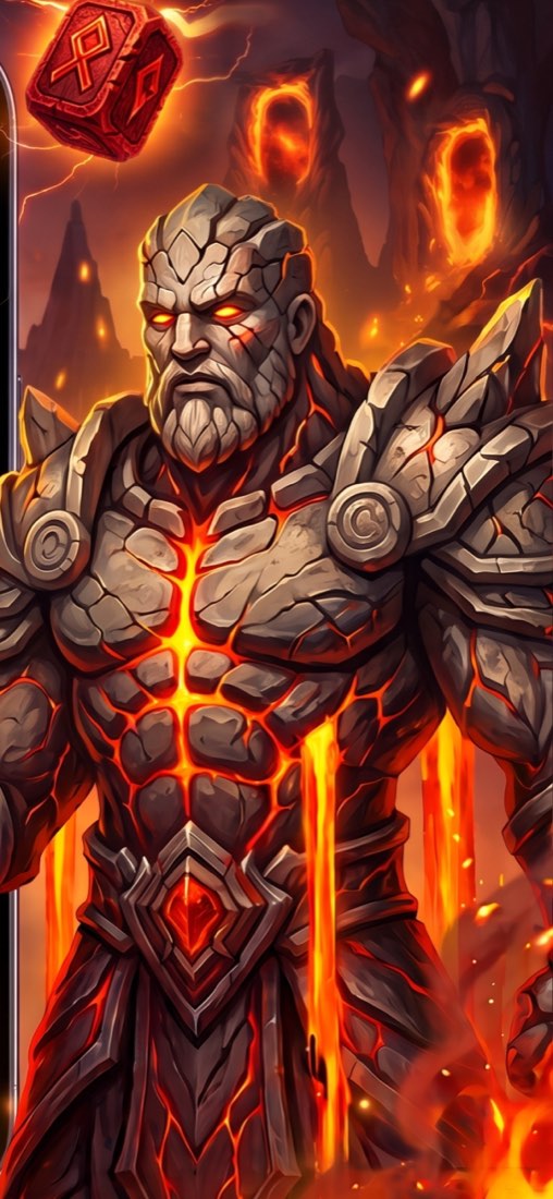 A titan of cracked stone and molten lava rising in the Ember Deep.